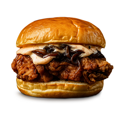 Agente Chick-7: Contramuslo de pollo frito, Queso havarti, Cebolla roja glaseada